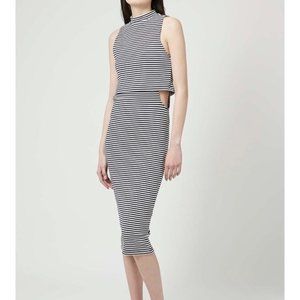 TOPSHOP Striped Mock Neck Cutout Midi Dress